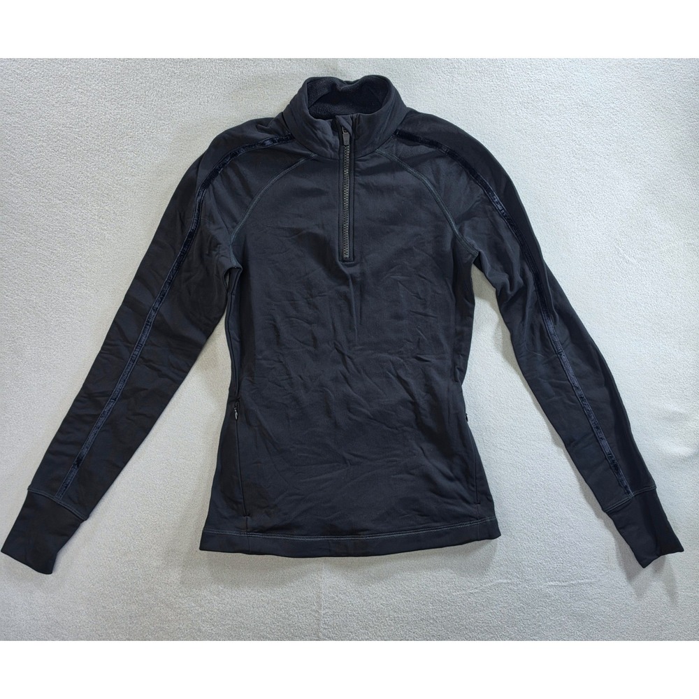 Sweaty Betty Gorpcore Athleisure Half Zip Pullover XS Velvet Trim Black Top